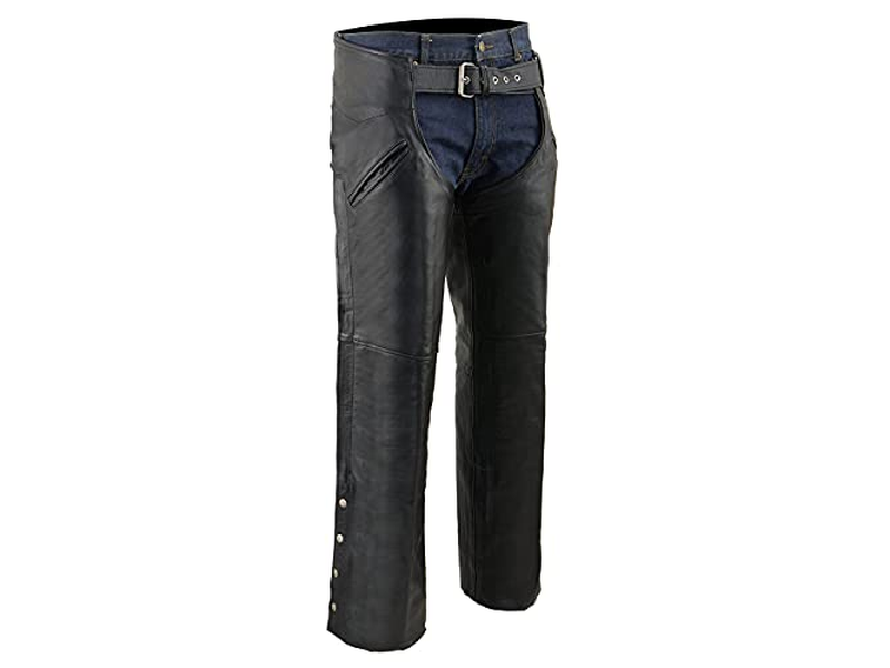 Chaps for Men's Black Leather Slash Pocket