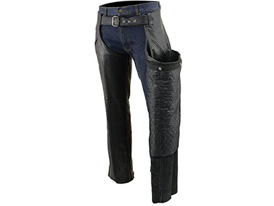 Chaps for Men's Black Leather Slash Pocket