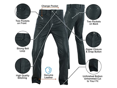 Dream Apparel Mens Motorcycle Black Leather Pants