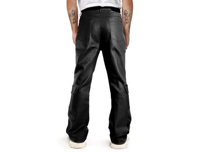 Faux Leather Cargo Pants Flared Bell Bottoms with Pockets