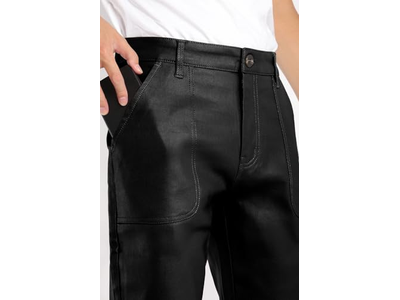 Faux Leather Cargo Pants Flared Bell Bottoms with Pockets