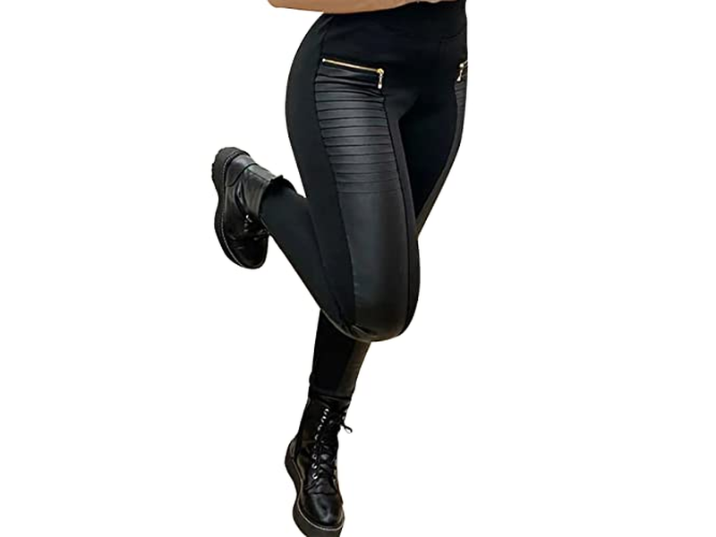 Leather Mid Waisted Tummy Control Motorcycle Leggings
