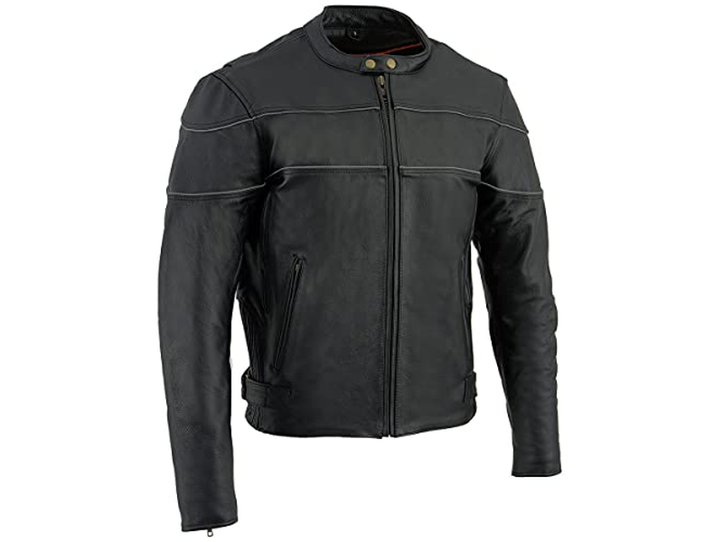 Men's Black Leather Scooter Style Motorcycle Jacket