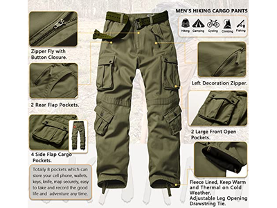 Men's Fleece Lined Hiking Pants Outdoor Cargo Pants