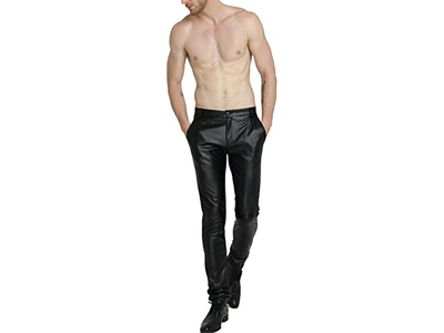 Men's Skinny Straight Leg Tapered Pu Faux Leather Motorcycle Biker Pants