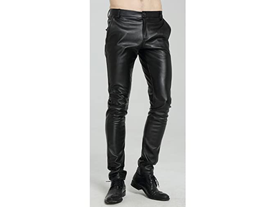 Men's Skinny Straight Leg Tapered Pu Faux Leather Motorcycle Biker Pants