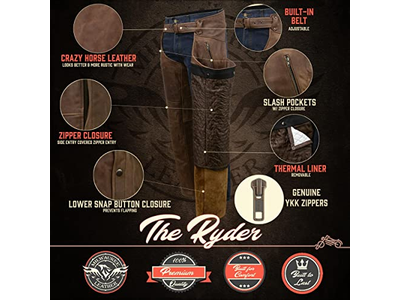 Chaps for Men's Vintage Crazy Horse Brown Leather