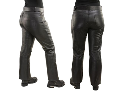 Classic 5 Pocket Black Motorcycle Leather Pants
