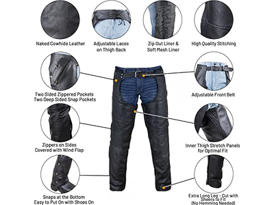 Dream Apparel Black Motorcycle Leather Chaps