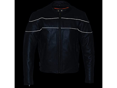 Men's Black Leather Scooter Style Motorcycle Jacket