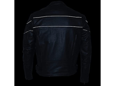 Men's Black Leather Scooter Style Motorcycle Jacket