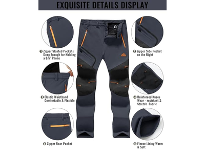 Men's Snow Ski Pants Fleece Lined Winter Hiking Pants