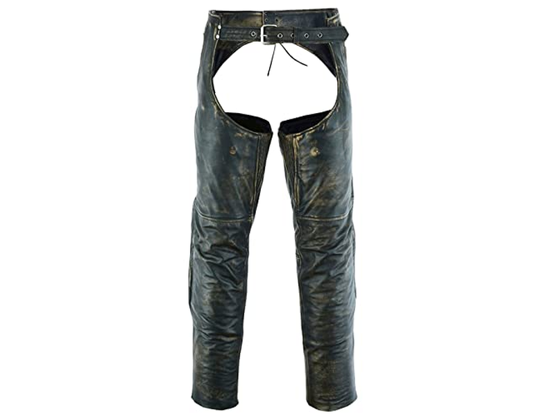 Mens Distressed Brown Leather Motorcycle Riding Chaps