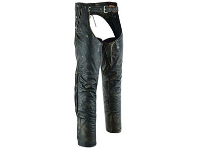 Mens Distressed Brown Leather Motorcycle Riding Chaps