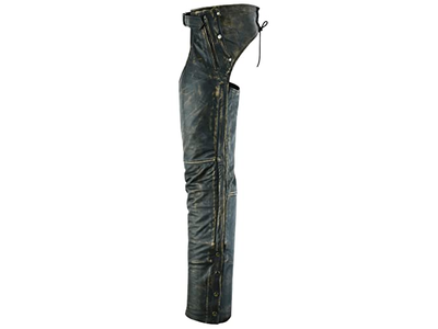 Mens Distressed Brown Leather Motorcycle Riding Chaps