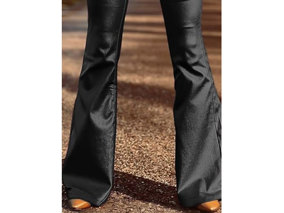 PU Leather High Waist Flare Legs Vintage Pocket